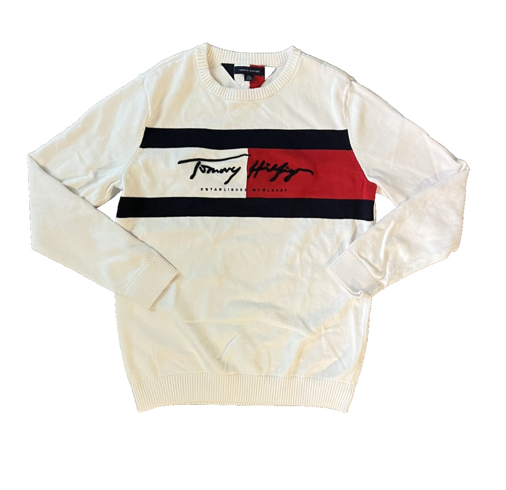 Juniors Girls Tommy Hilfiger Size XL (16-18) White Crewneck Logo Preppy Warm